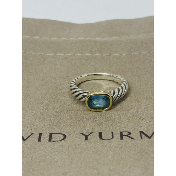 David Yurman BLUE TOPAZ Noblesse Ring, 925 Sterling Silver, 18K 750 Gold, 6.75 - Picture 8 of 12